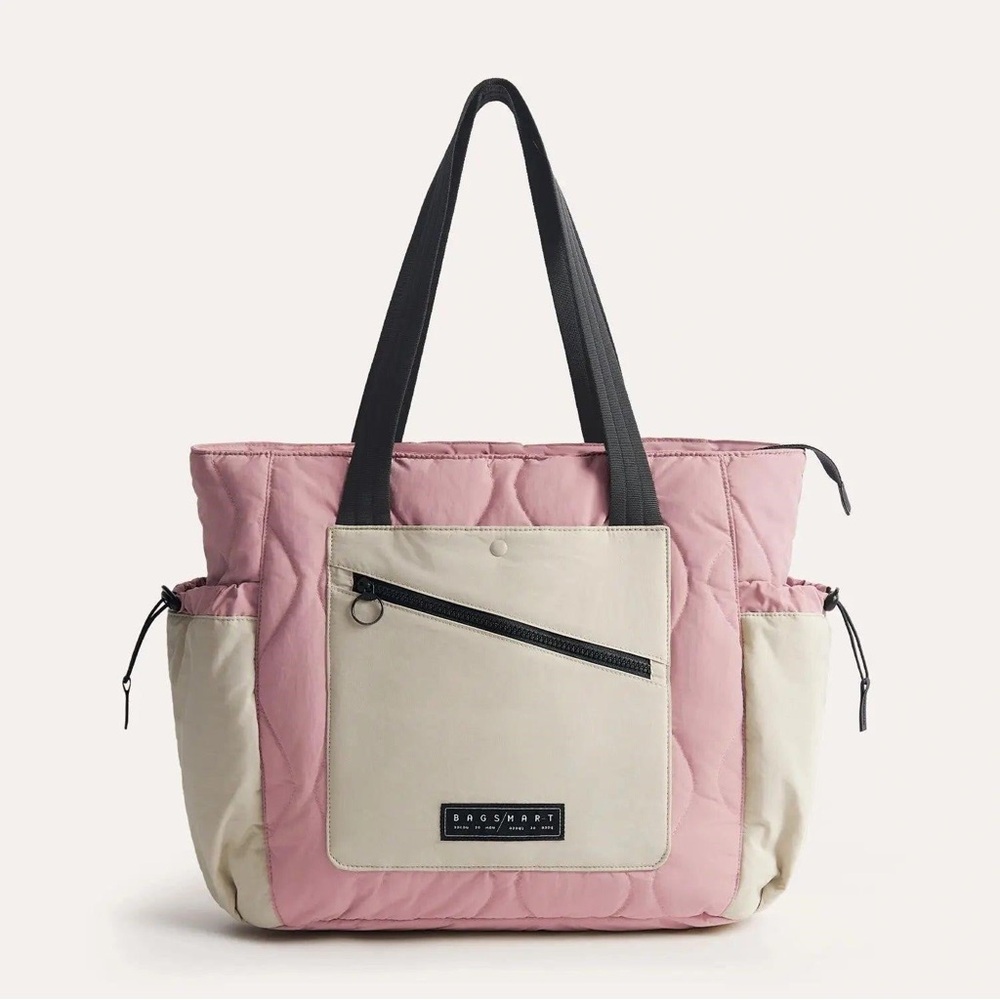 BRAND NEW Bagsmart Zora Puffy Tote (20L) – Laptop/Travel/Gym – Rose Pink & Beige